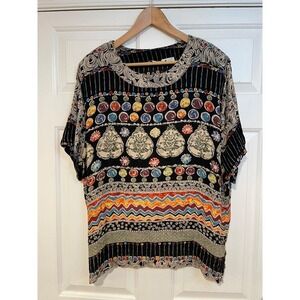 VTG Y2K XL Abstract Print Flowy Top Casual Studio‎ Rayon Bold Creative Artistic